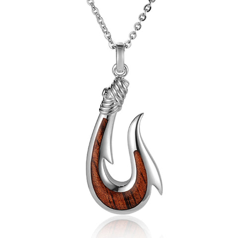 Koa / Sterling Silver - Fish Hook Pendant