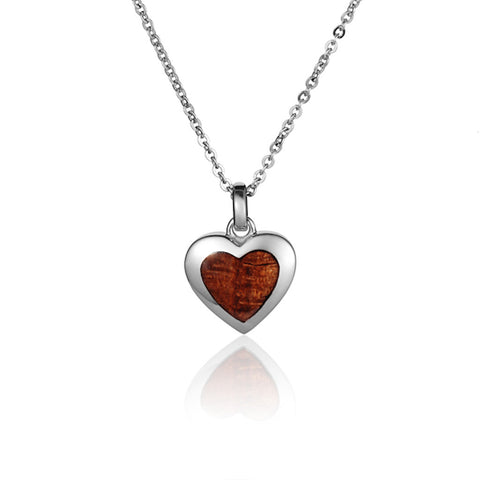 Koa / Sterling Silver - Heart Pendant