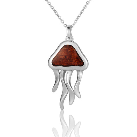Koa / Sterling  Silver - Jellyfish Pendant