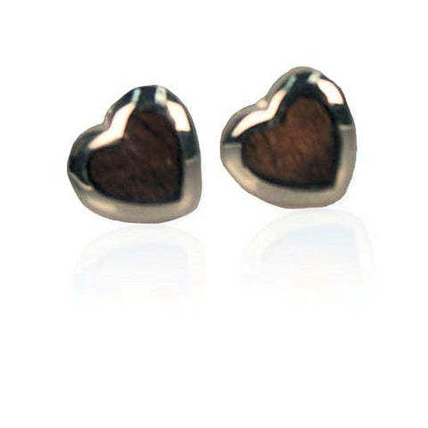 Koa / Sterling Silver - Heart Earrings